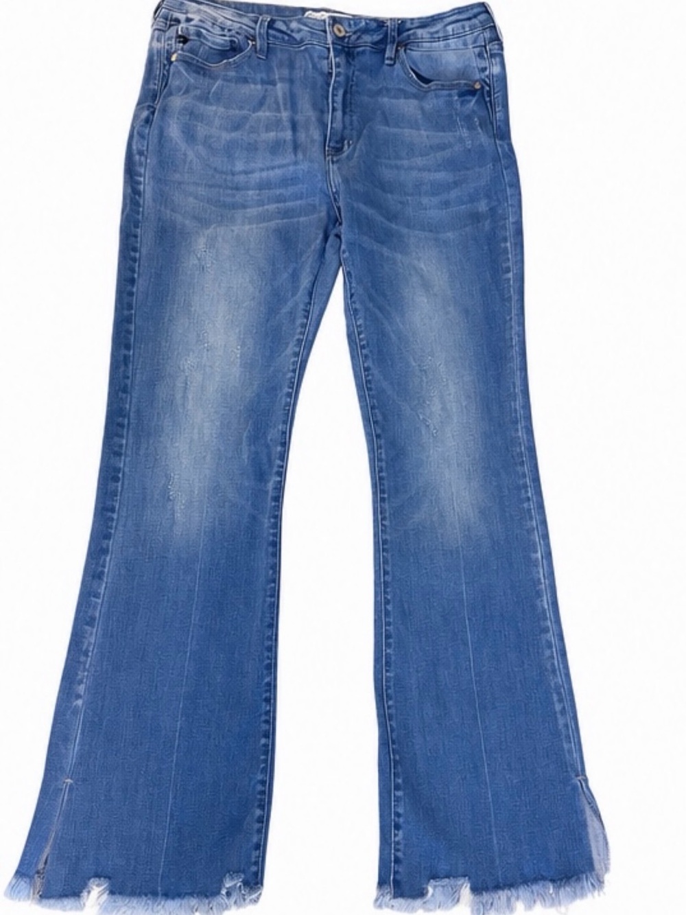 KanCan Medium Blue Flare Jeans with Frayed Hem
